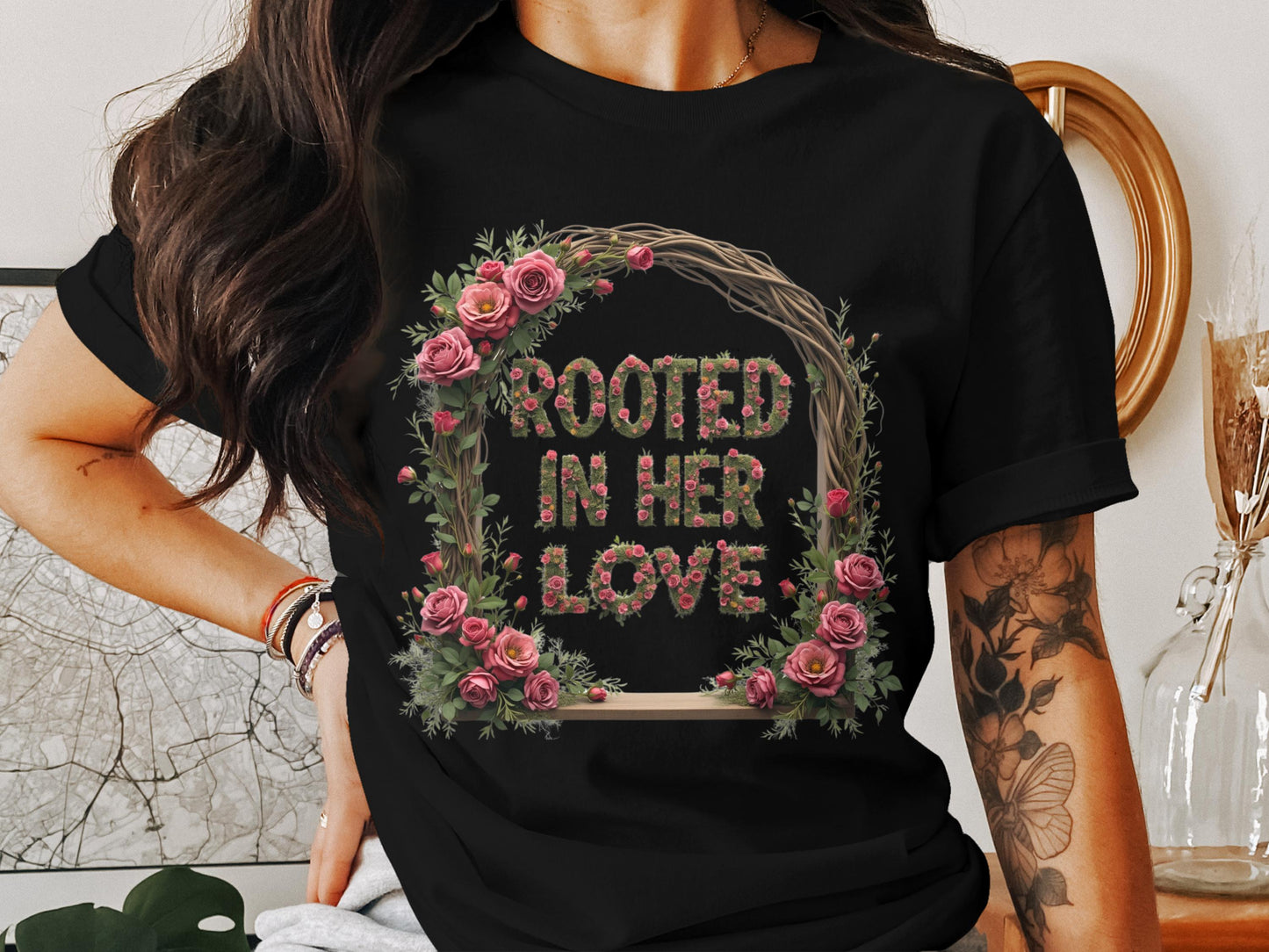 Rooted In Her Love Rose Wreath Graphic Tee product