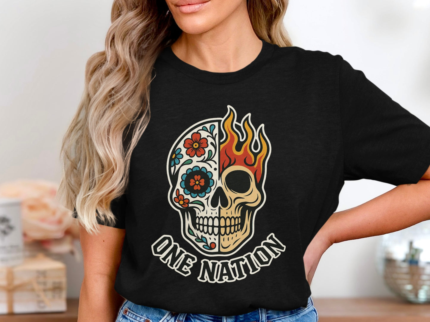 One Nation Skull Graphic T-Shirt trendy streetwear product