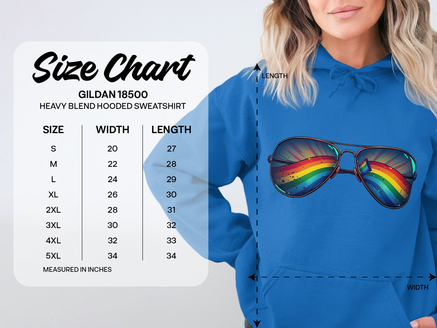 Rainbow Sunglasses on Blue Hooded Sweatshirt product