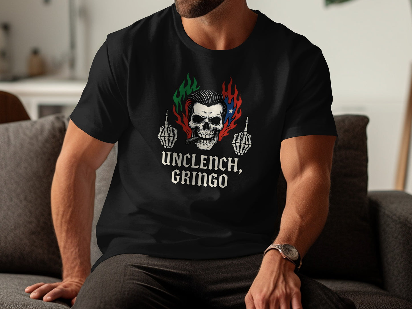 Unclench Gringo Skull Design Black T-shirt product