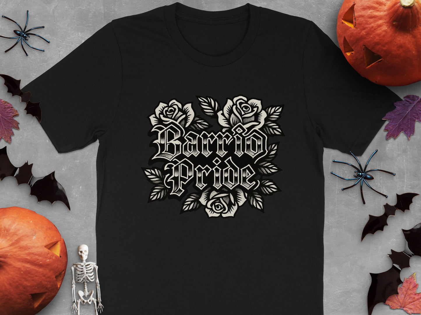 Barrio Pride Roses Design Black T-Shirt product type