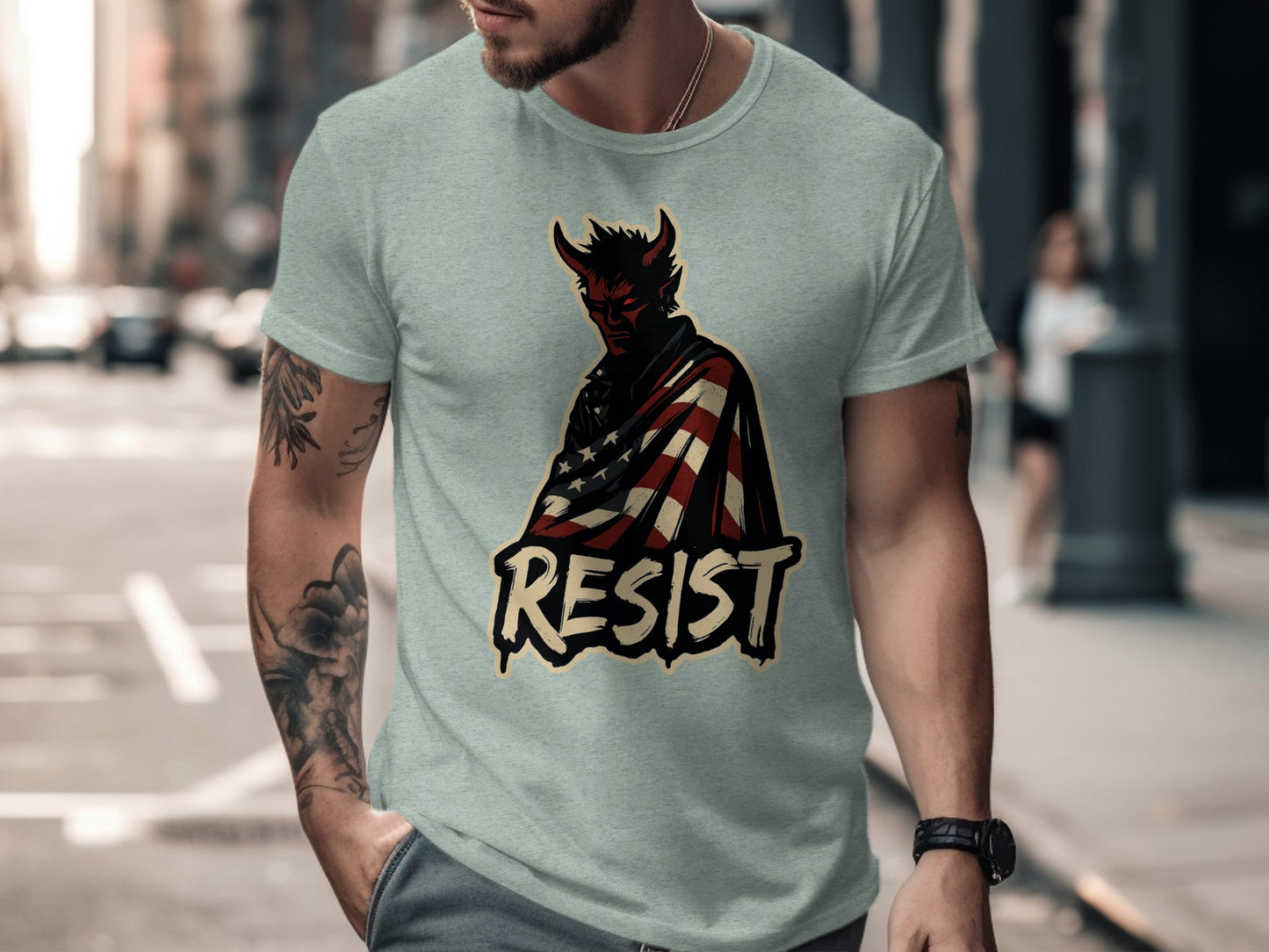 Resist Demon with American Flag Graphic Tee product type