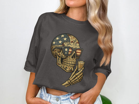 Skull Wearing Shades with Drink Graphic Shirt product