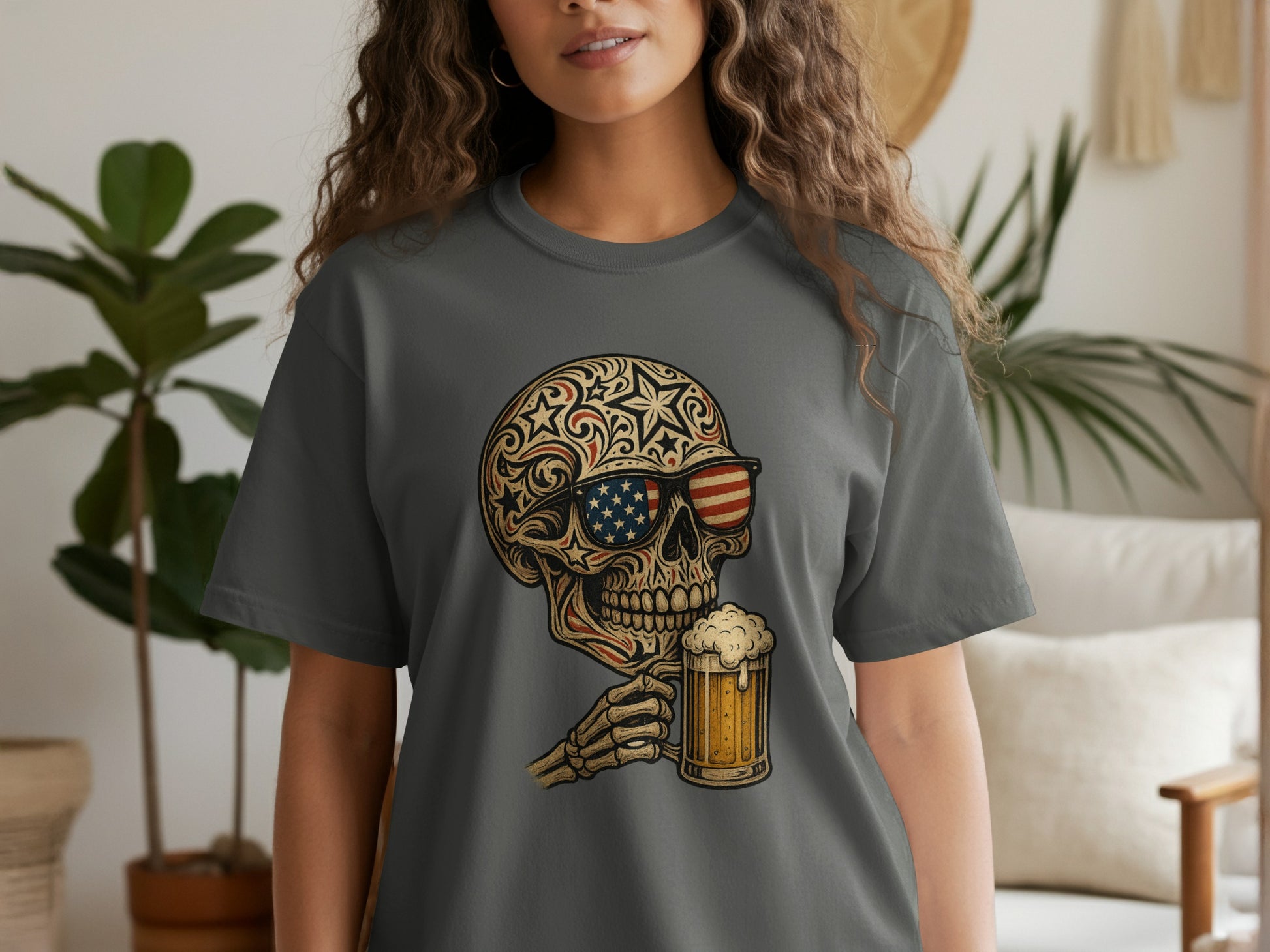 Patriotic Skull with Beer Graphic Design T-shirt product