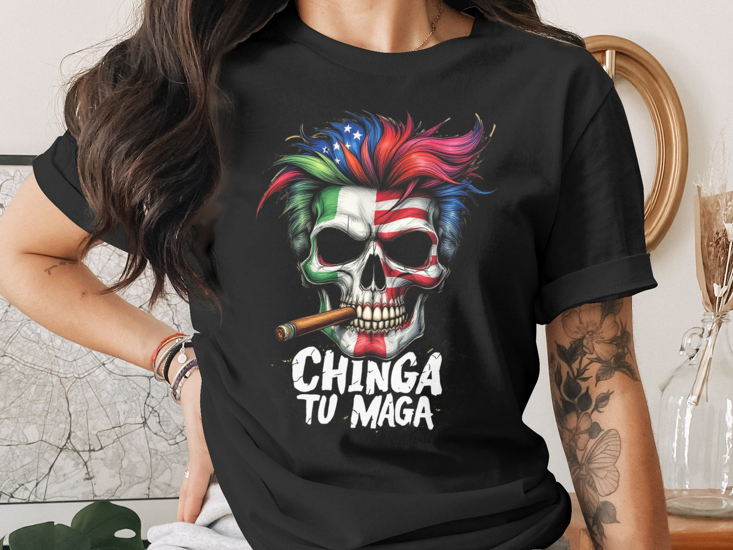 Chinga Tu Maga Skull Graphic Tee Shirt product