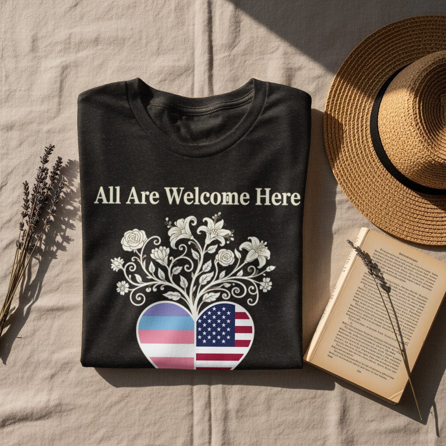 All Are Welcome Here Heart Print T-Shirt product type