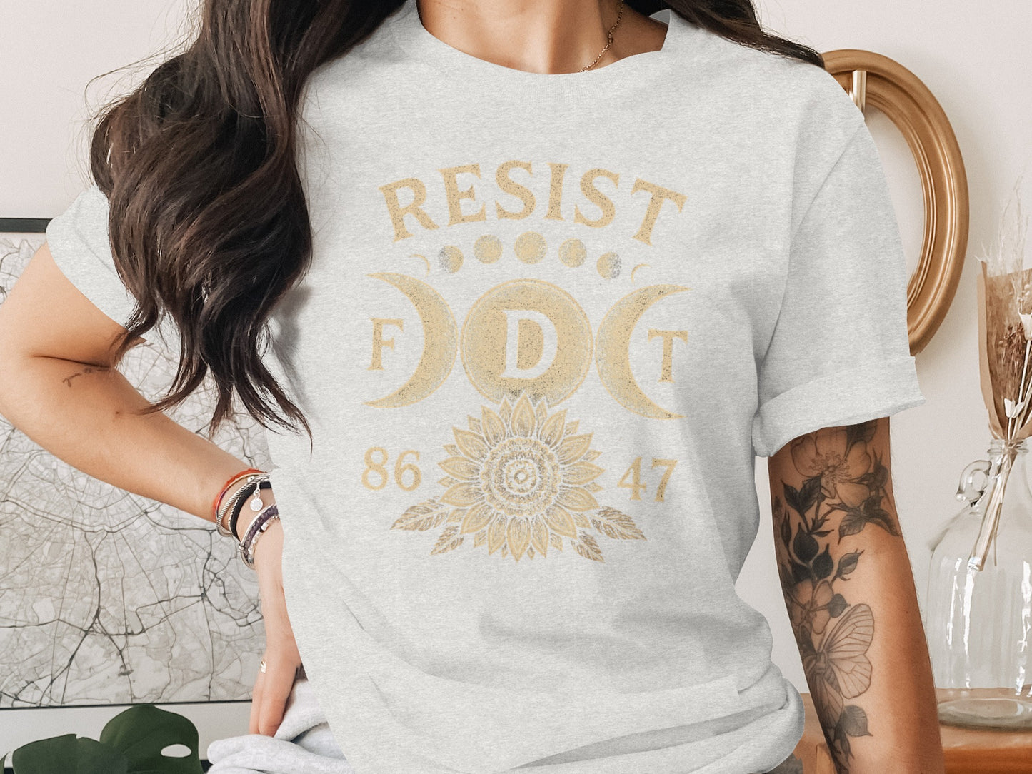 Resist Sunflower Moon Phases Graphic T Shirt product type