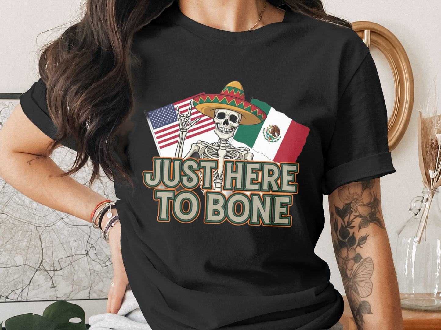 Just Here To Bone Funny Skeleton Graphic T-Shirt product
