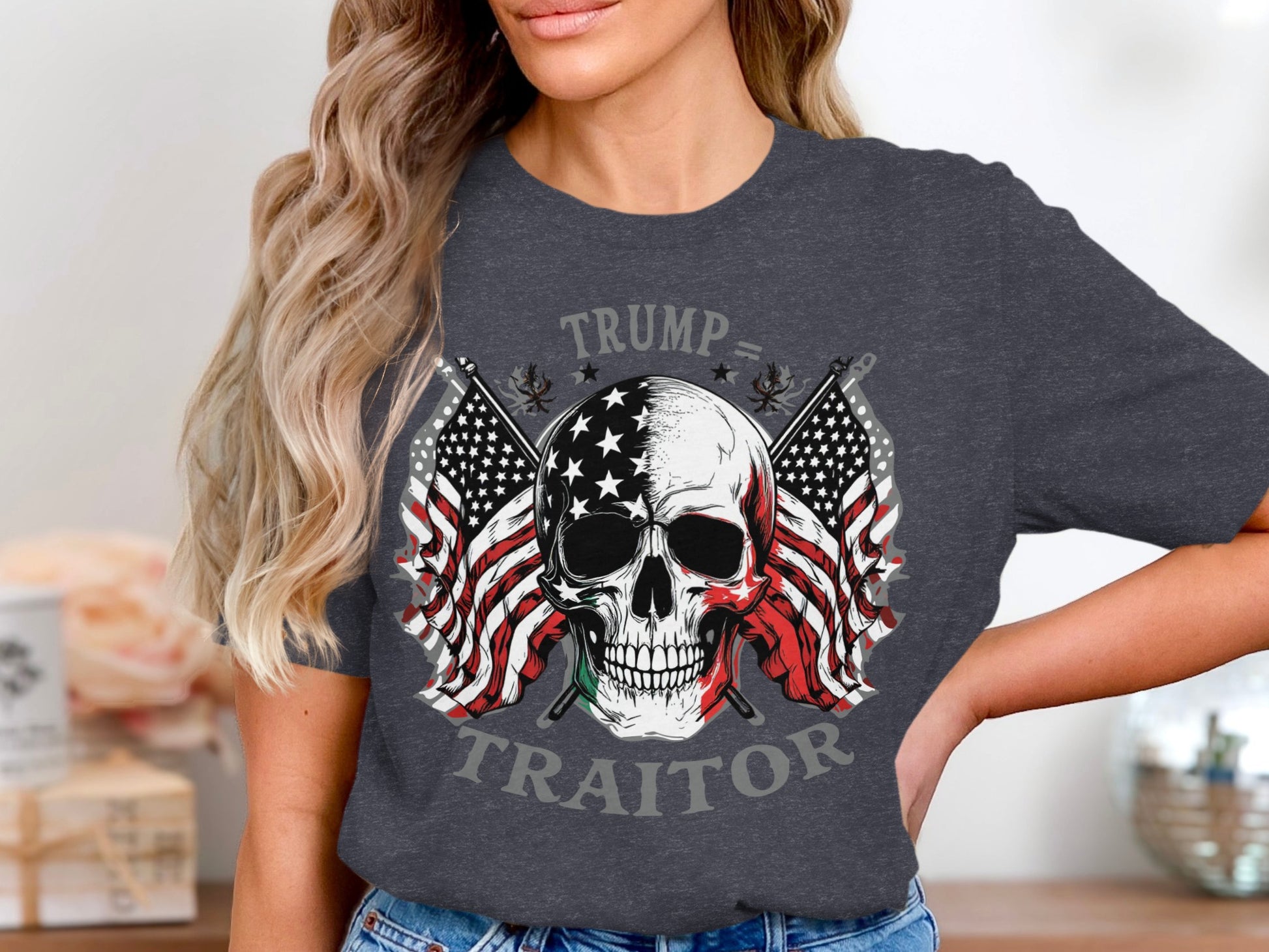 Trump Traitor Skull Flag Graphic T-shirt product type