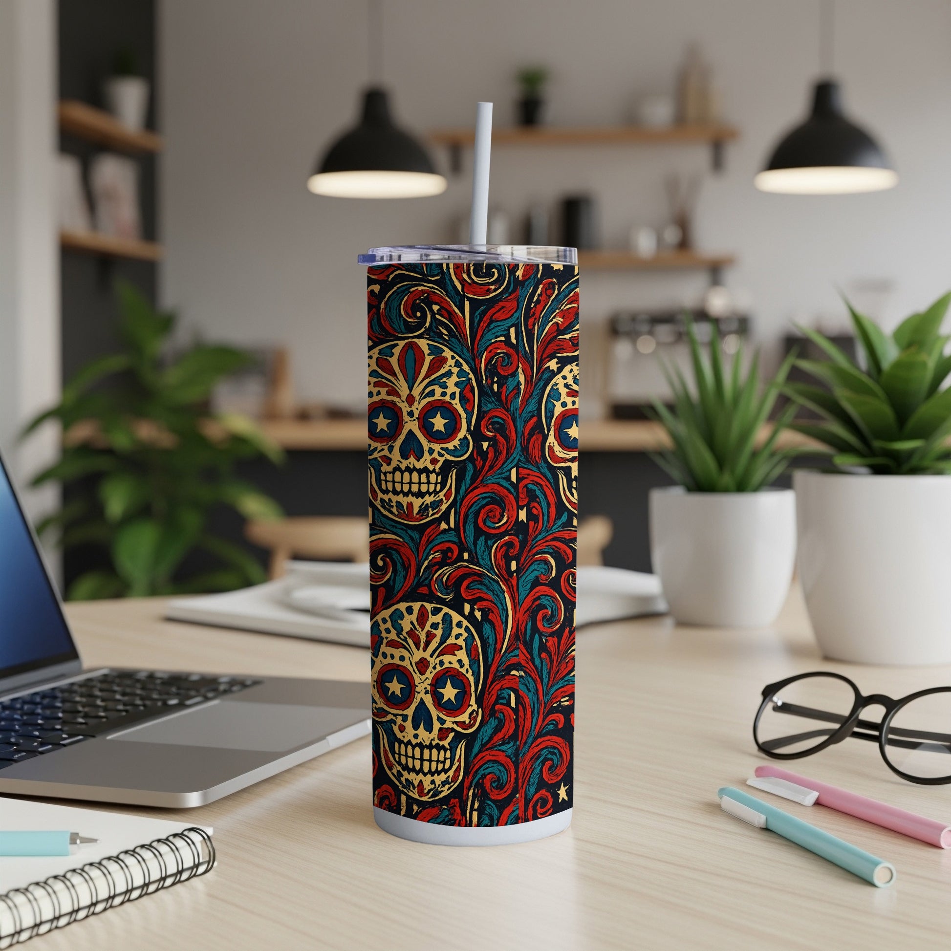 Colorful Skull and Floral Pattern Tumbler product
