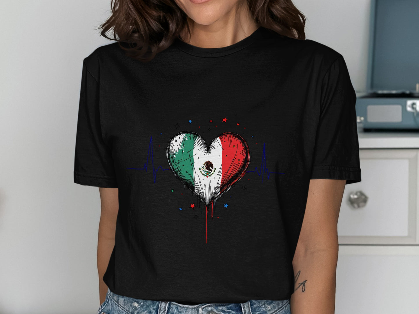 Mexican Flag Heartbeat Graphic Tee product