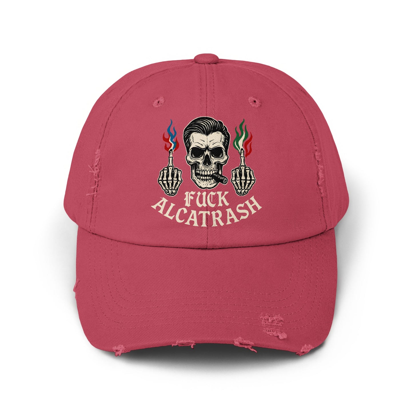 Distinctive Alcatrash Skull Design Red Cap product type