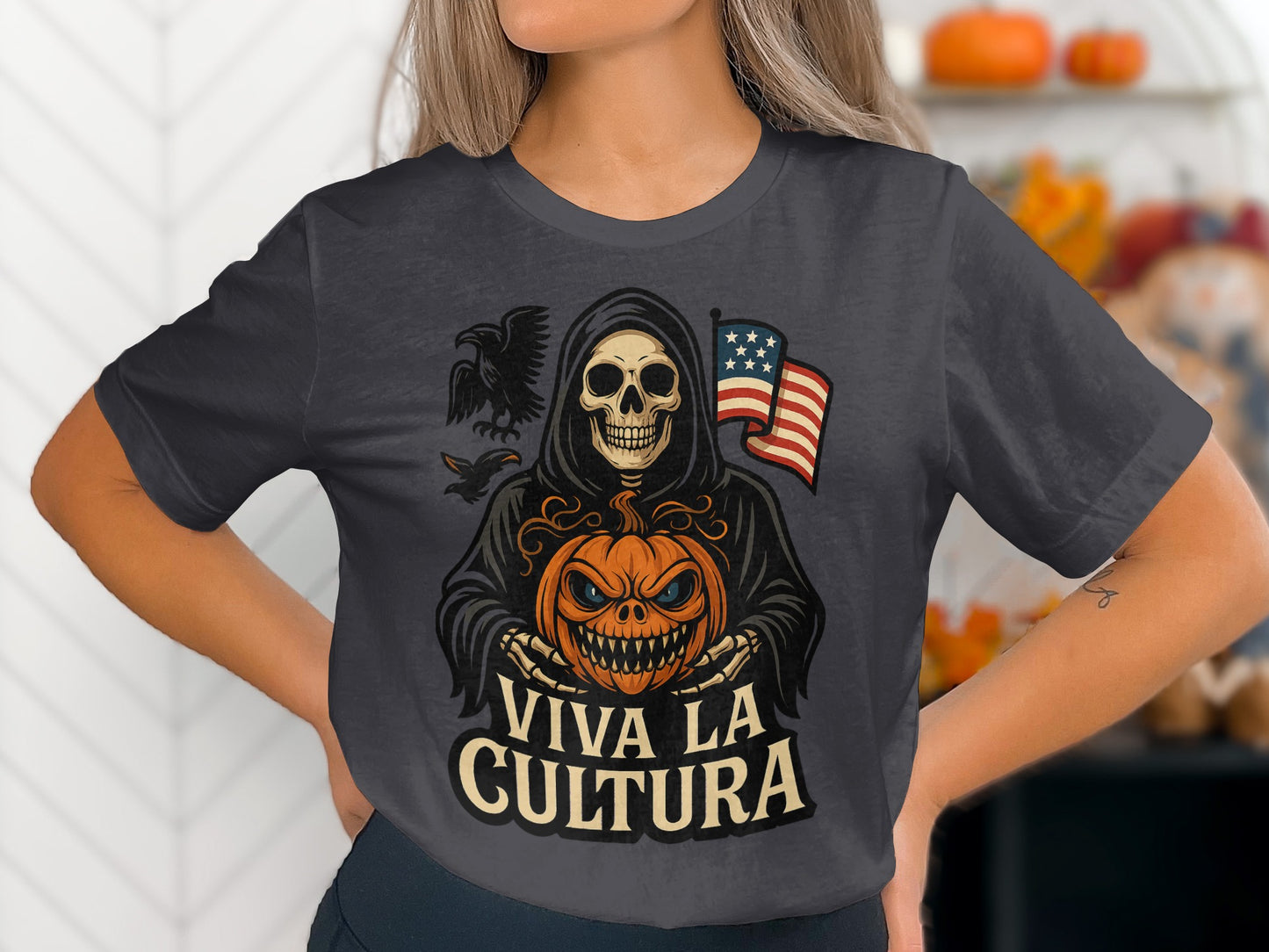 Viva La Cultura Halloween Skull Pumpkin Shirt product type