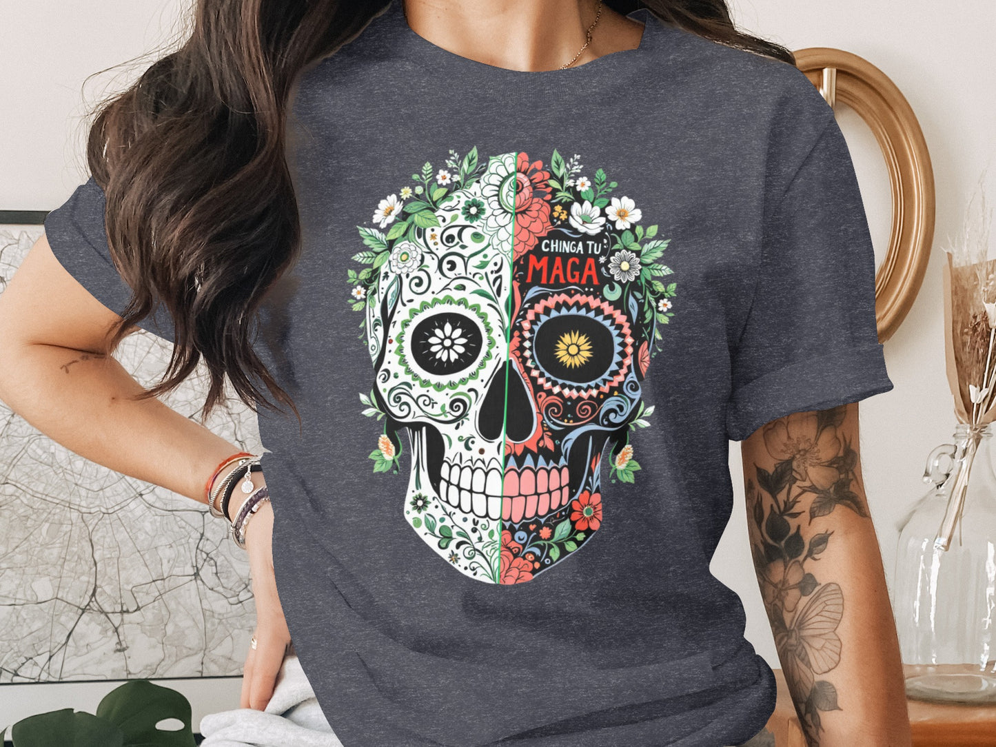 Vibrant Day of the Dead Skull Design T-shirt product