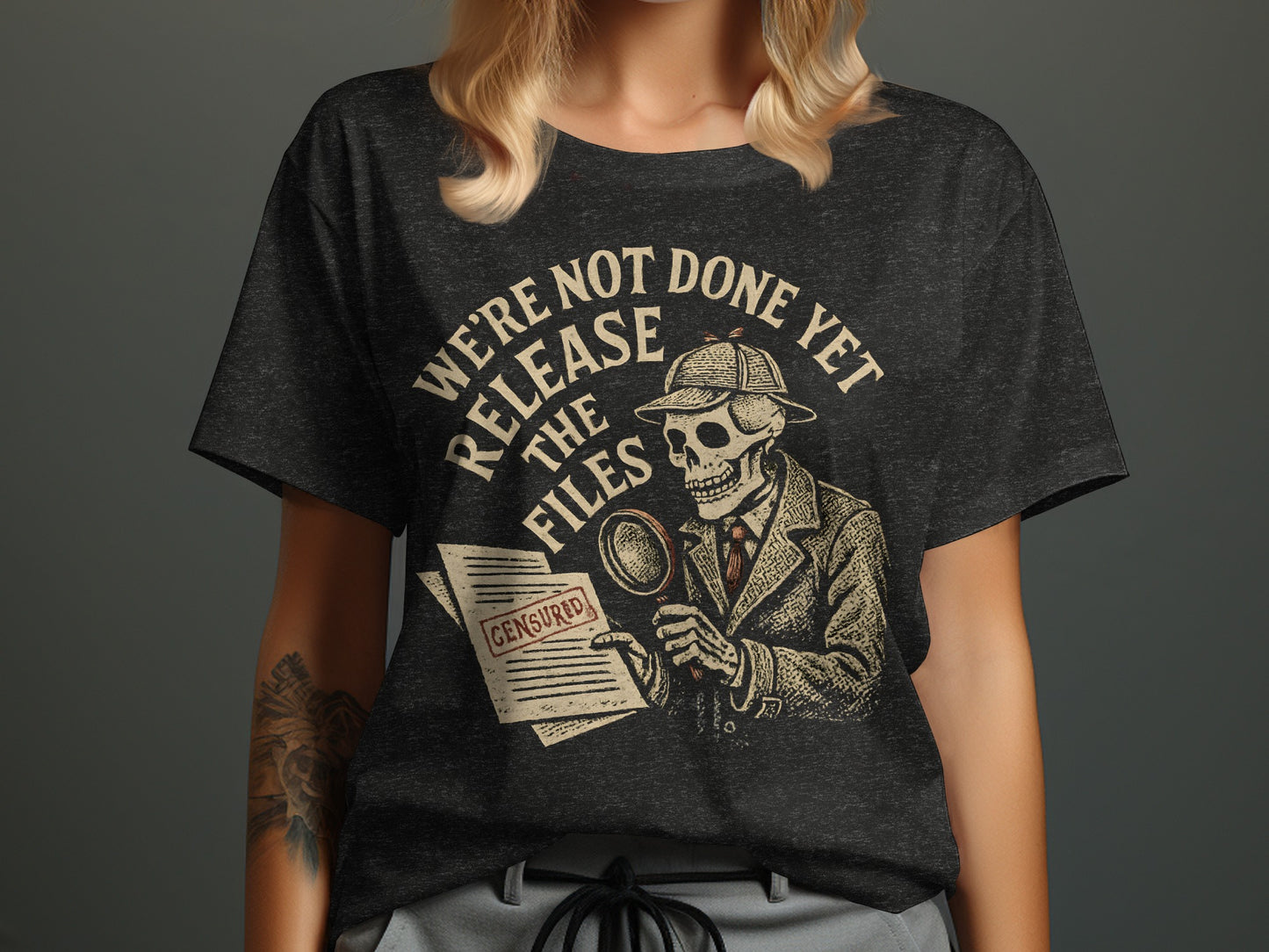 Detective Skeleton Graphic T-Shirt Novelty Product