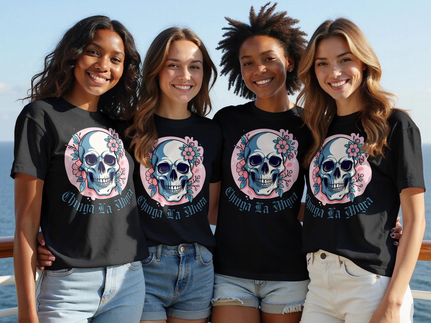 Chinga tu Miedo Floral Skull Graphic T-Shirt product type