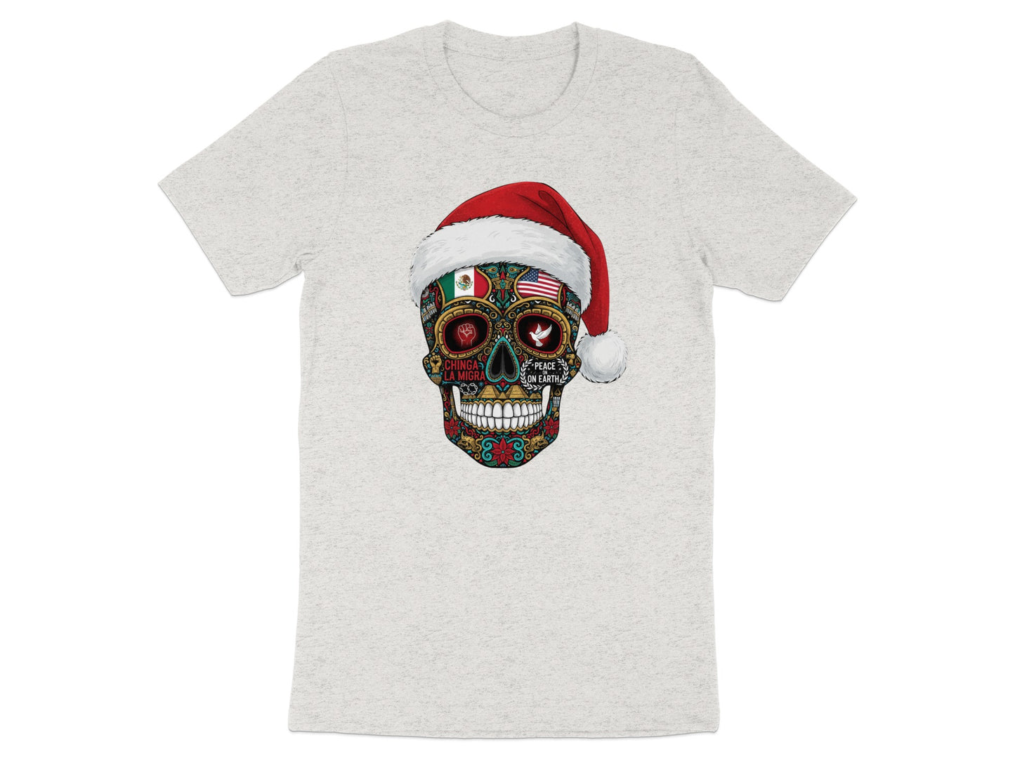Christmas Skull Santa Hat Festive T-shirt for Holiday