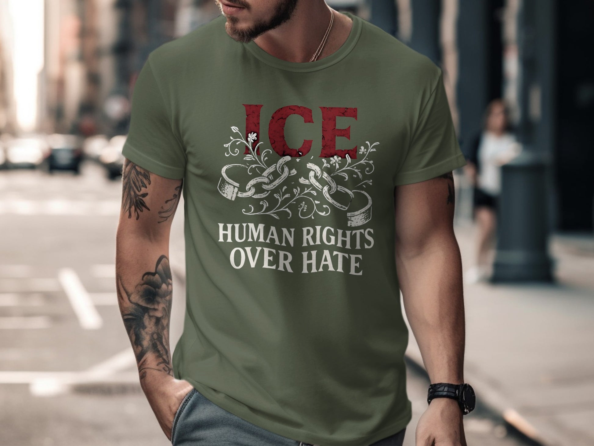 ICE Human Rights Over Hate Graphic T-shirt product type