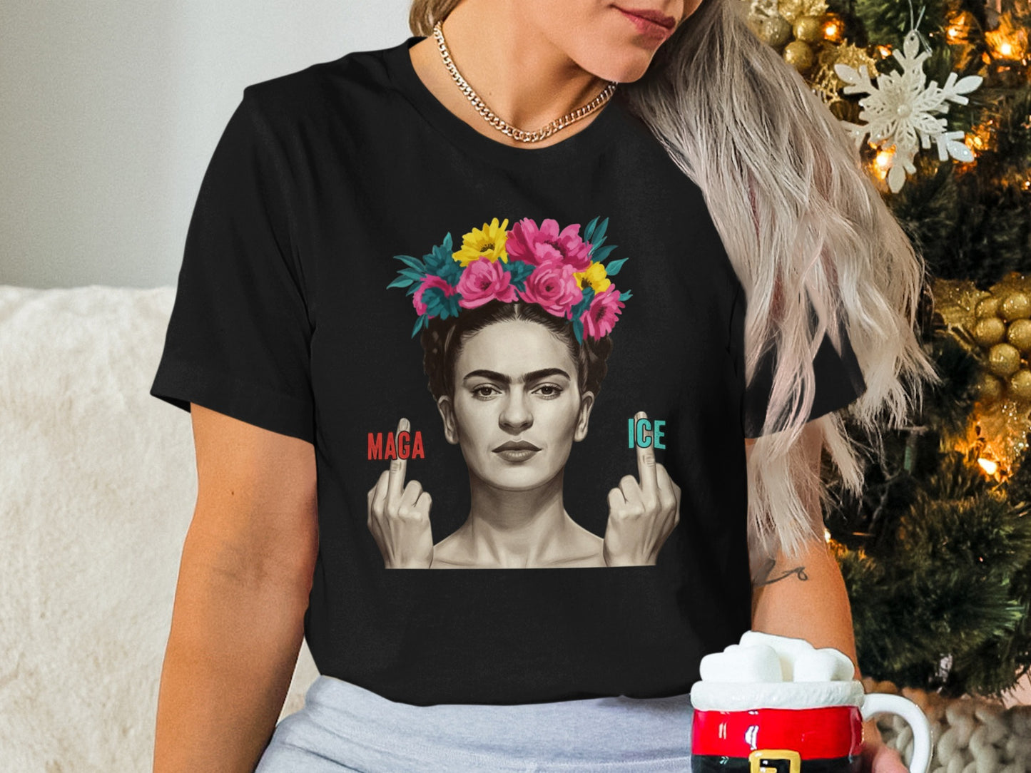 Frida Woman with Flower Crown Art Design T-Shirt