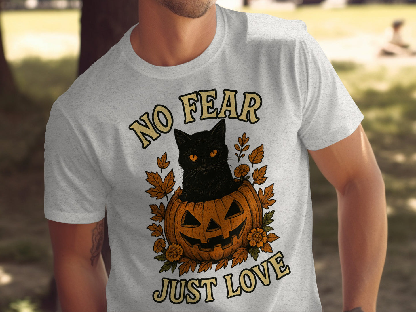 No Fear Just Love Black Cat Halloween Shirt product type