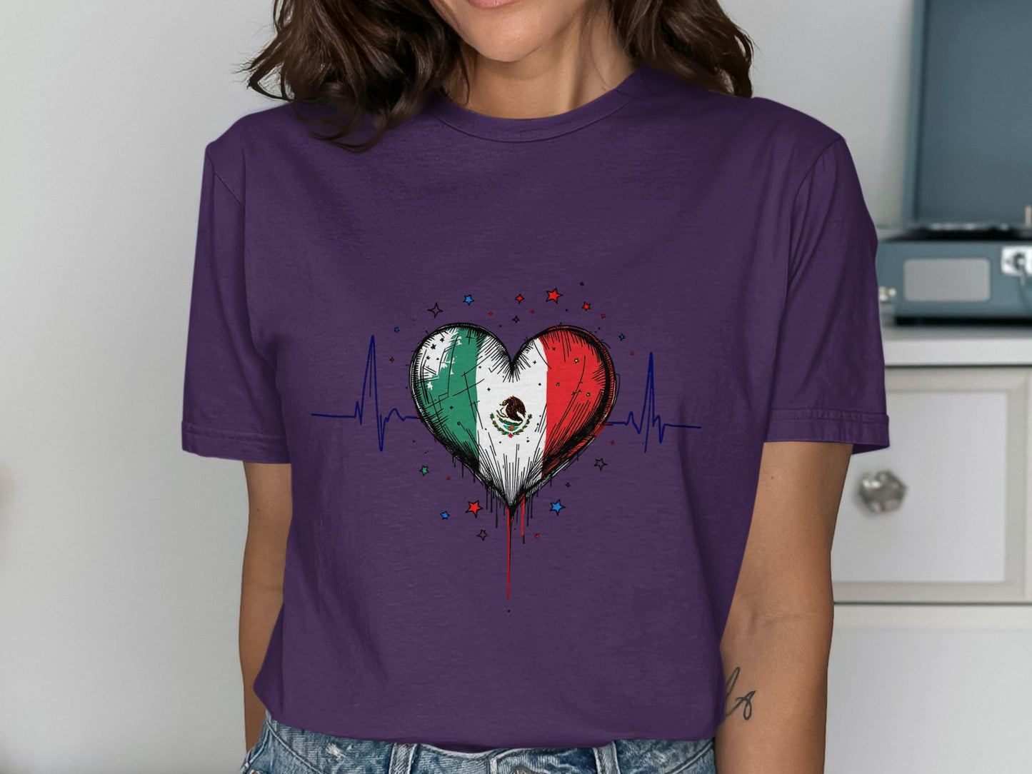 Mexican Flag Heartbeat Graphic Tee Shirt product