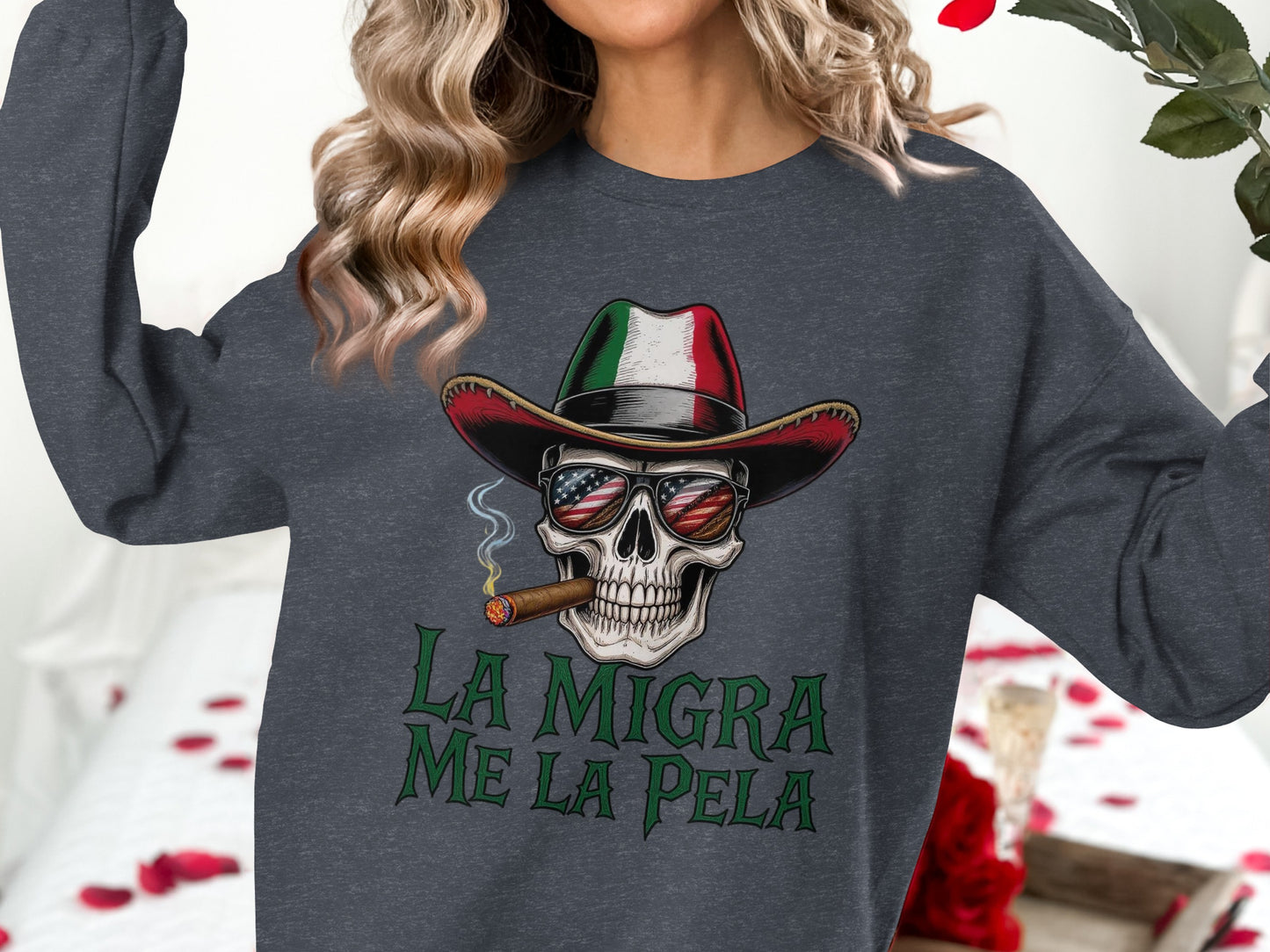 Mexican Skull with Hat Graphic Long Sleeve Shirt product