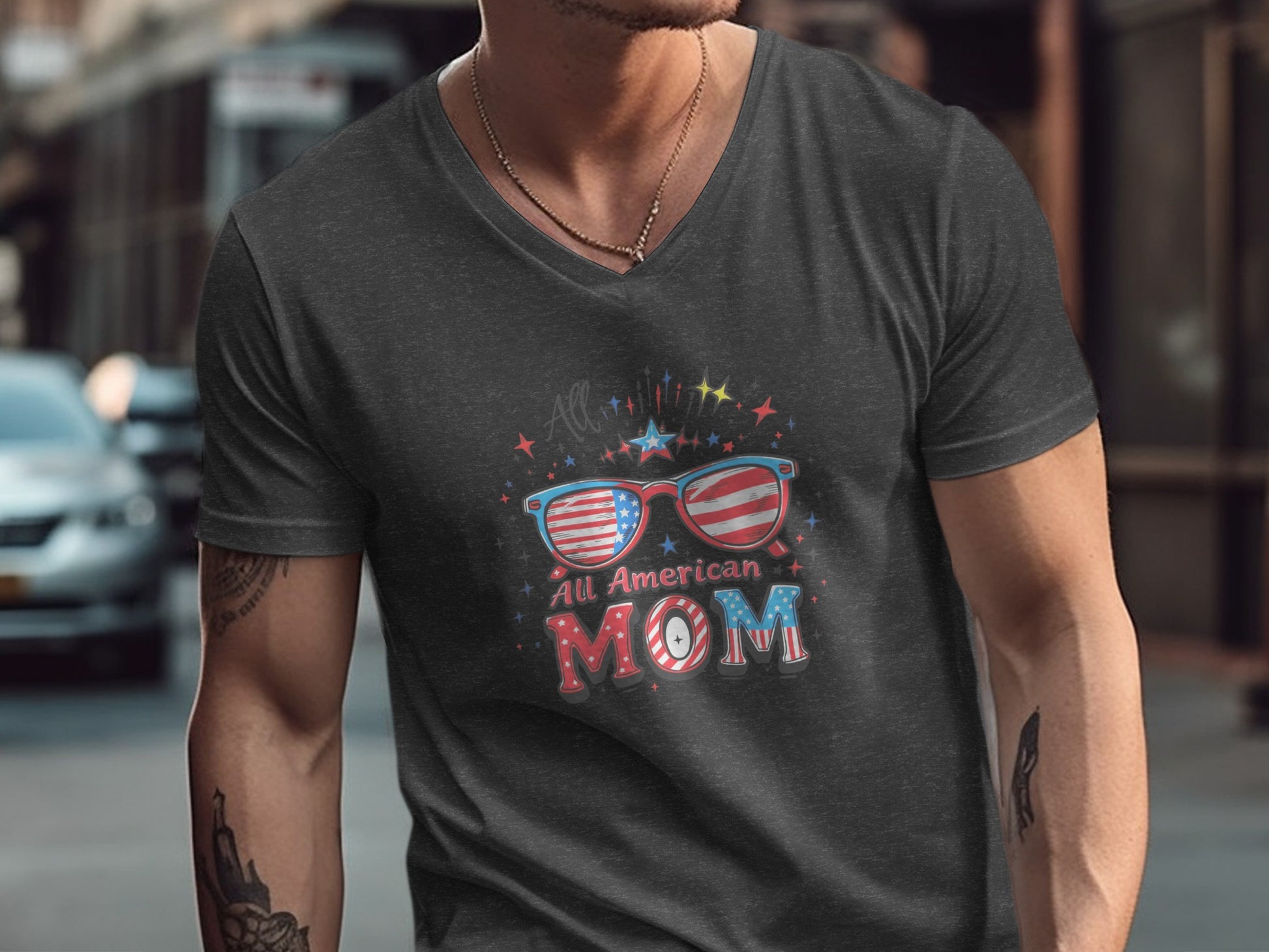 All American Mom V-Neck T-Shirt product type