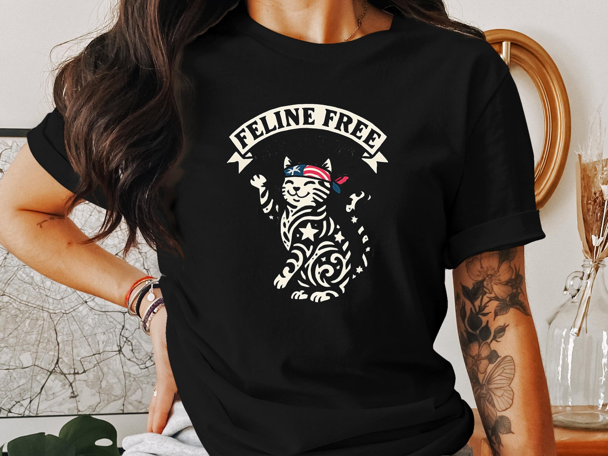 Feline Free T-Shirt Cat Lover American Flag Design product