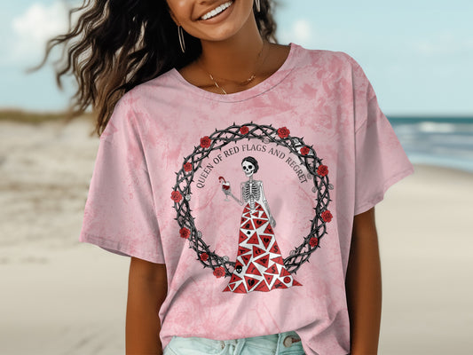 Queen of Red Flags and Regret Skeleton T-Shirt
