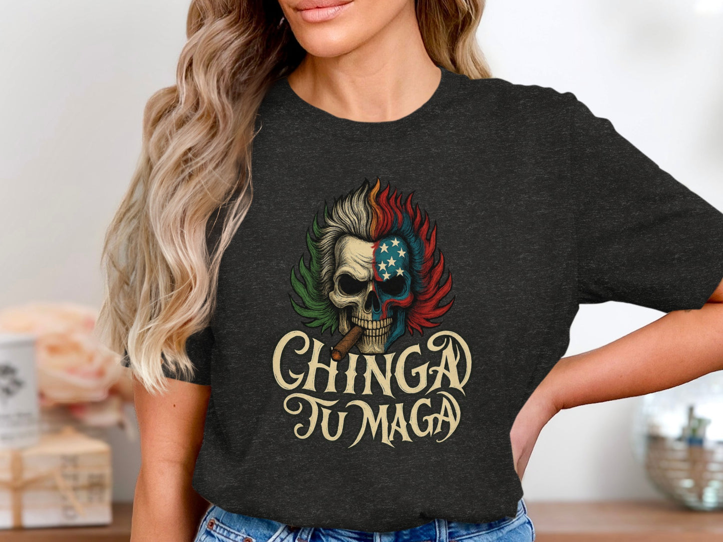 Chinga Tu Maga Skull Design Graphic T-Shirt product