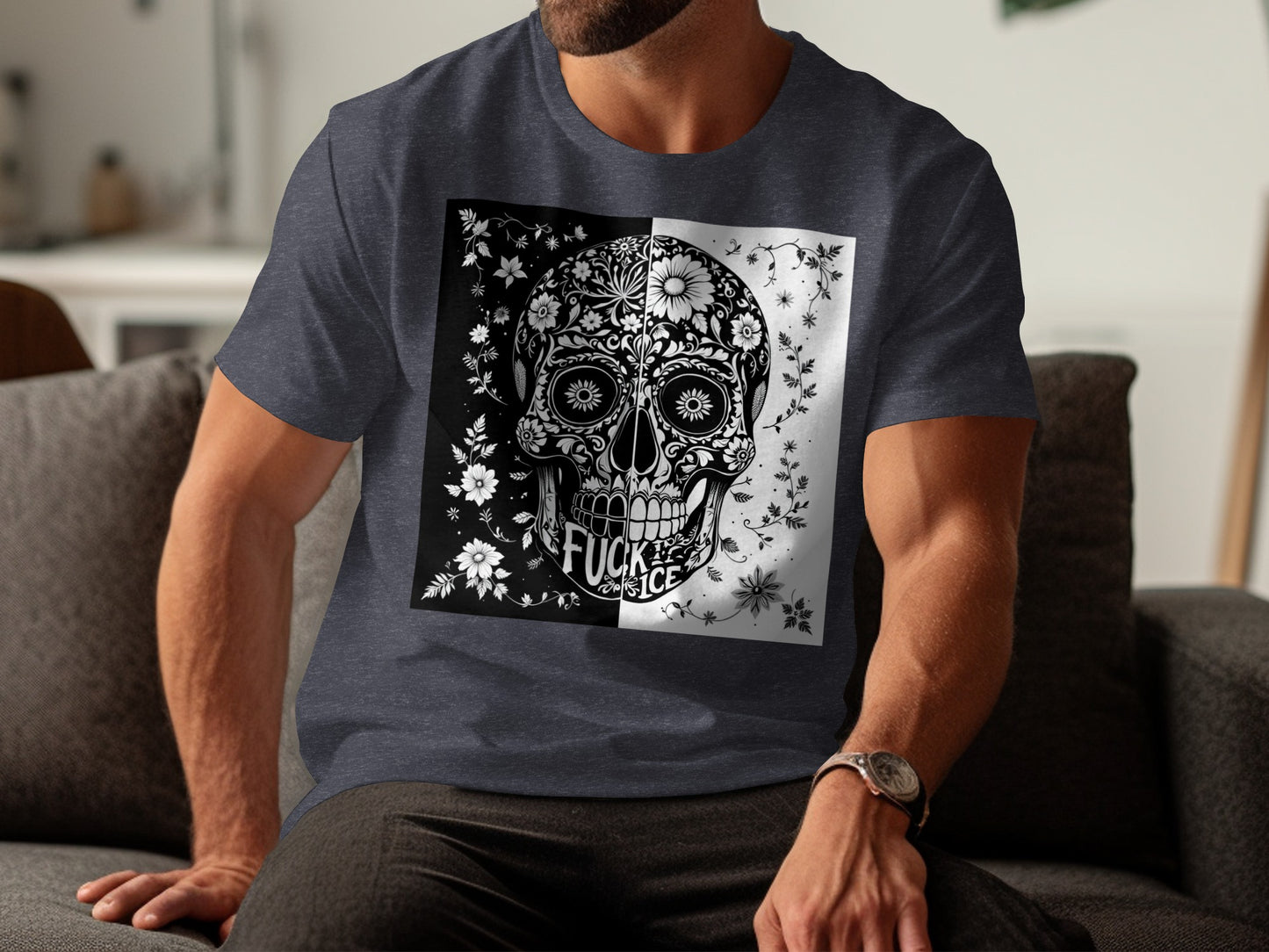 Edgy Sugar Skull Design T-Shirt Unique Skull Art product