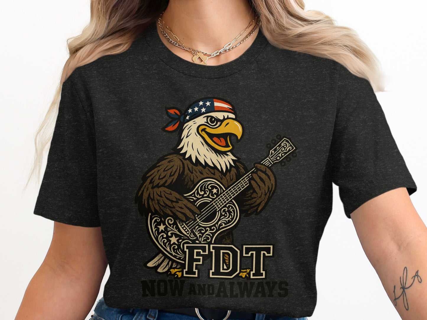 Patriotic Eagle Playing Guitar Design T-shirt product