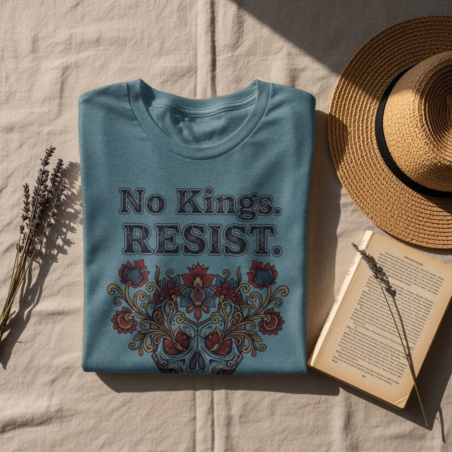 No Kings Resist Graphic Tee with Skull Design product