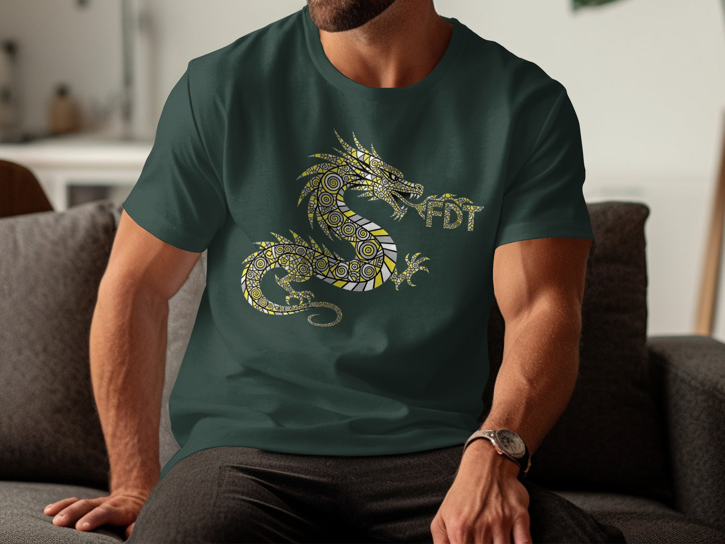 Gold Geometric Patterned Dragon FDT shirt product