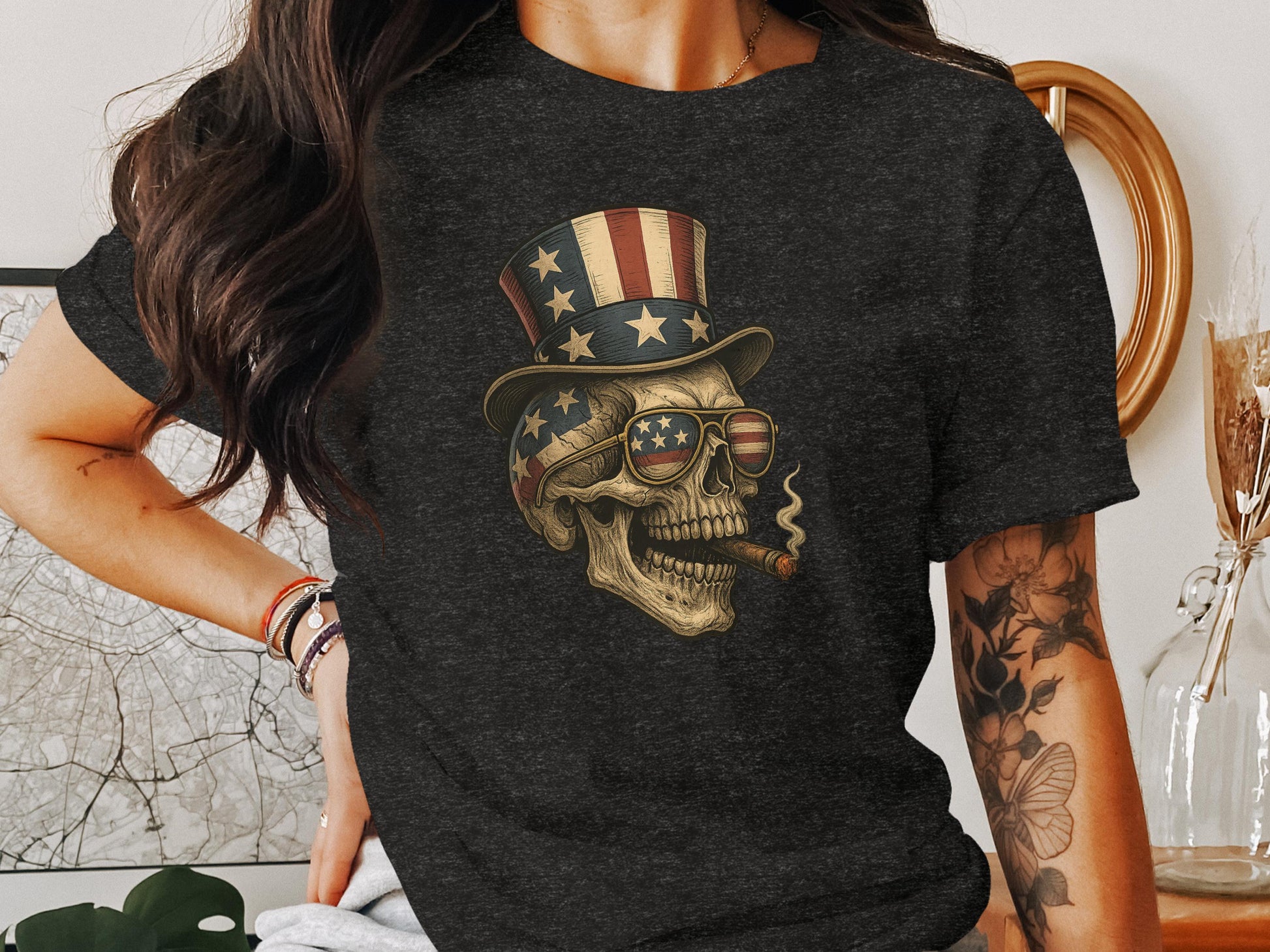 Patriotic Skull Graphic Tee Vintage Style Shirt product