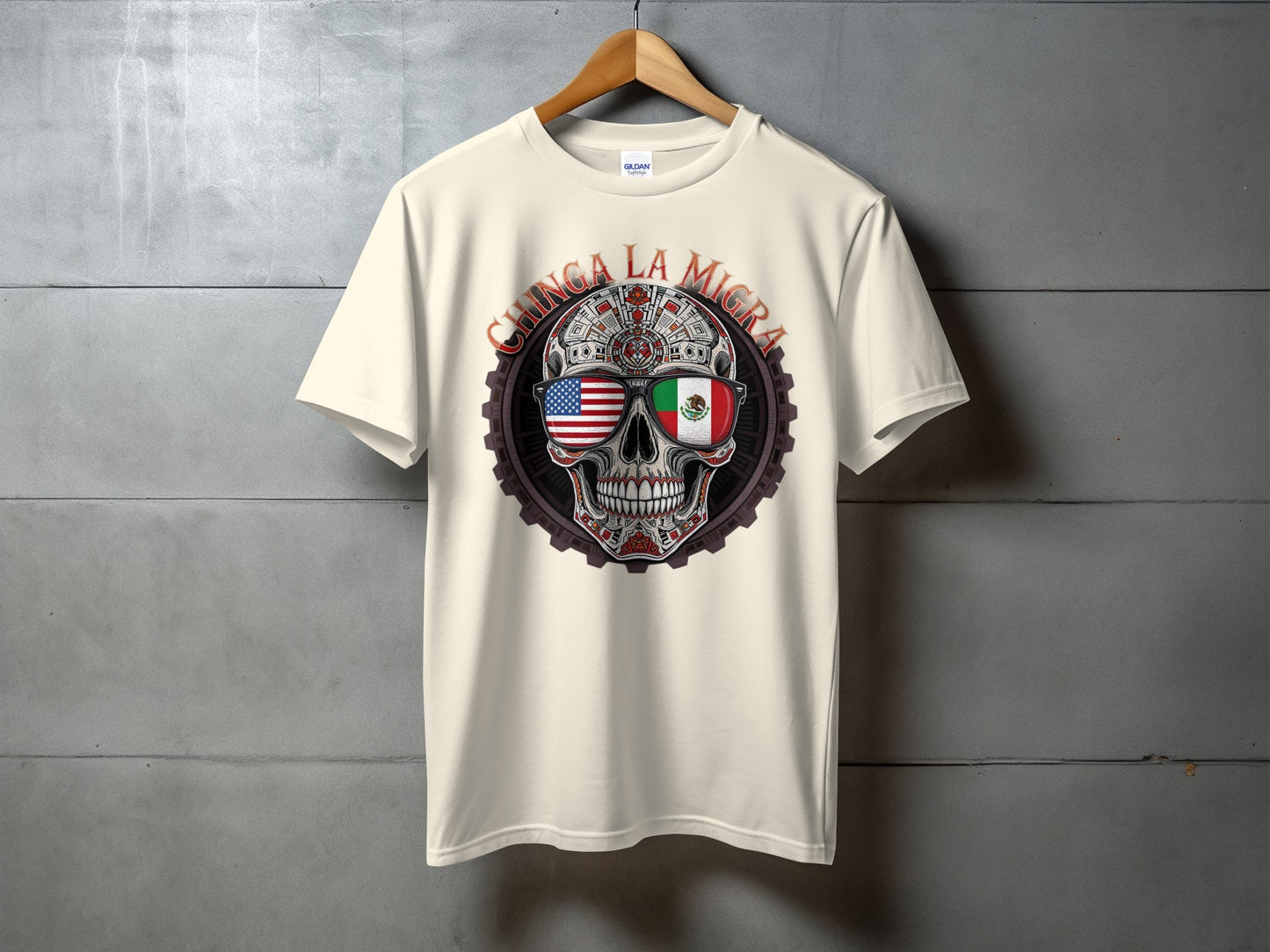 Chinga La Migra Skull Flag Graphic Short Sleeve Shirt product