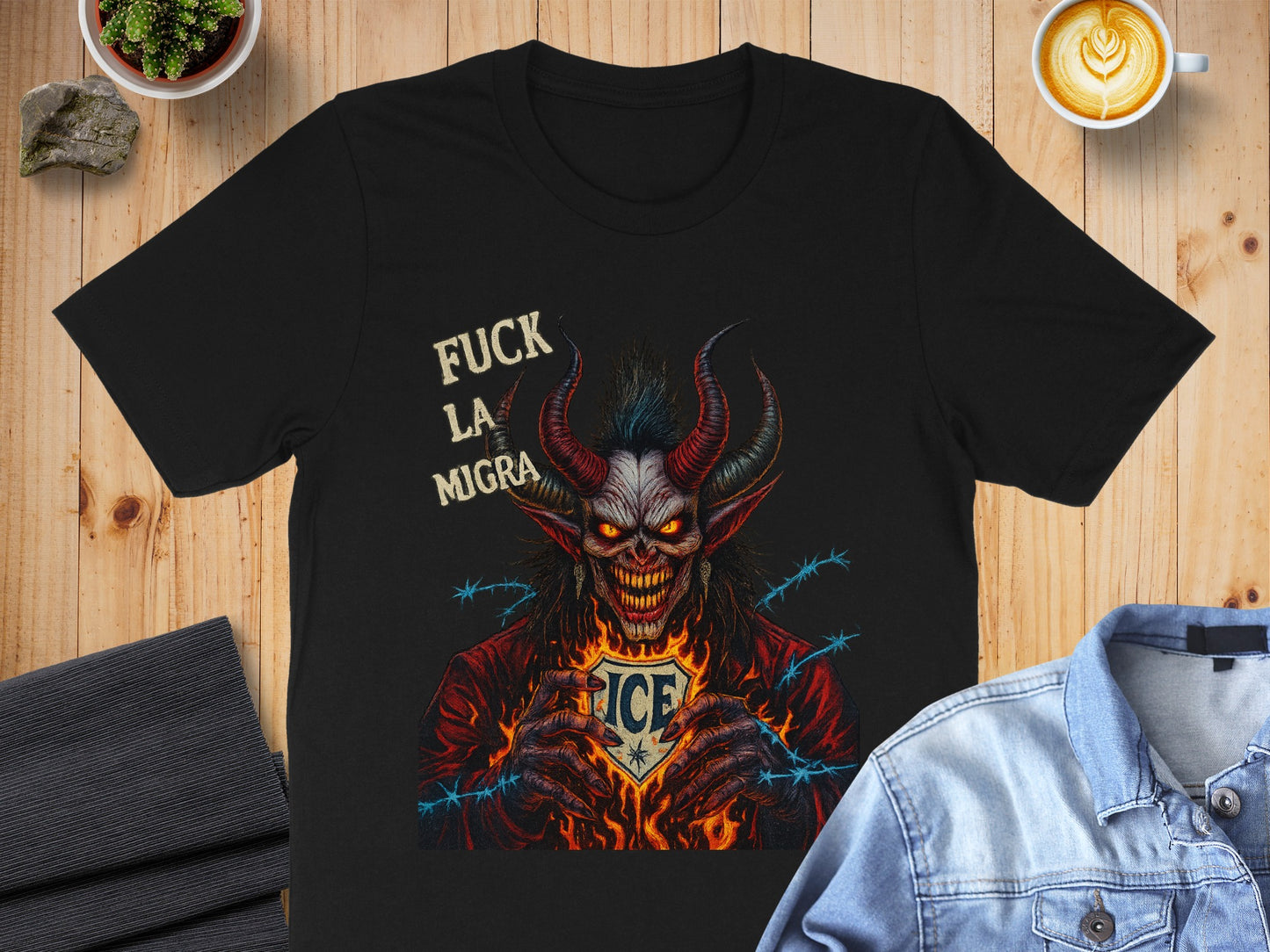 Demon ICE Fuck La Migra Graphic Printed T shirt product