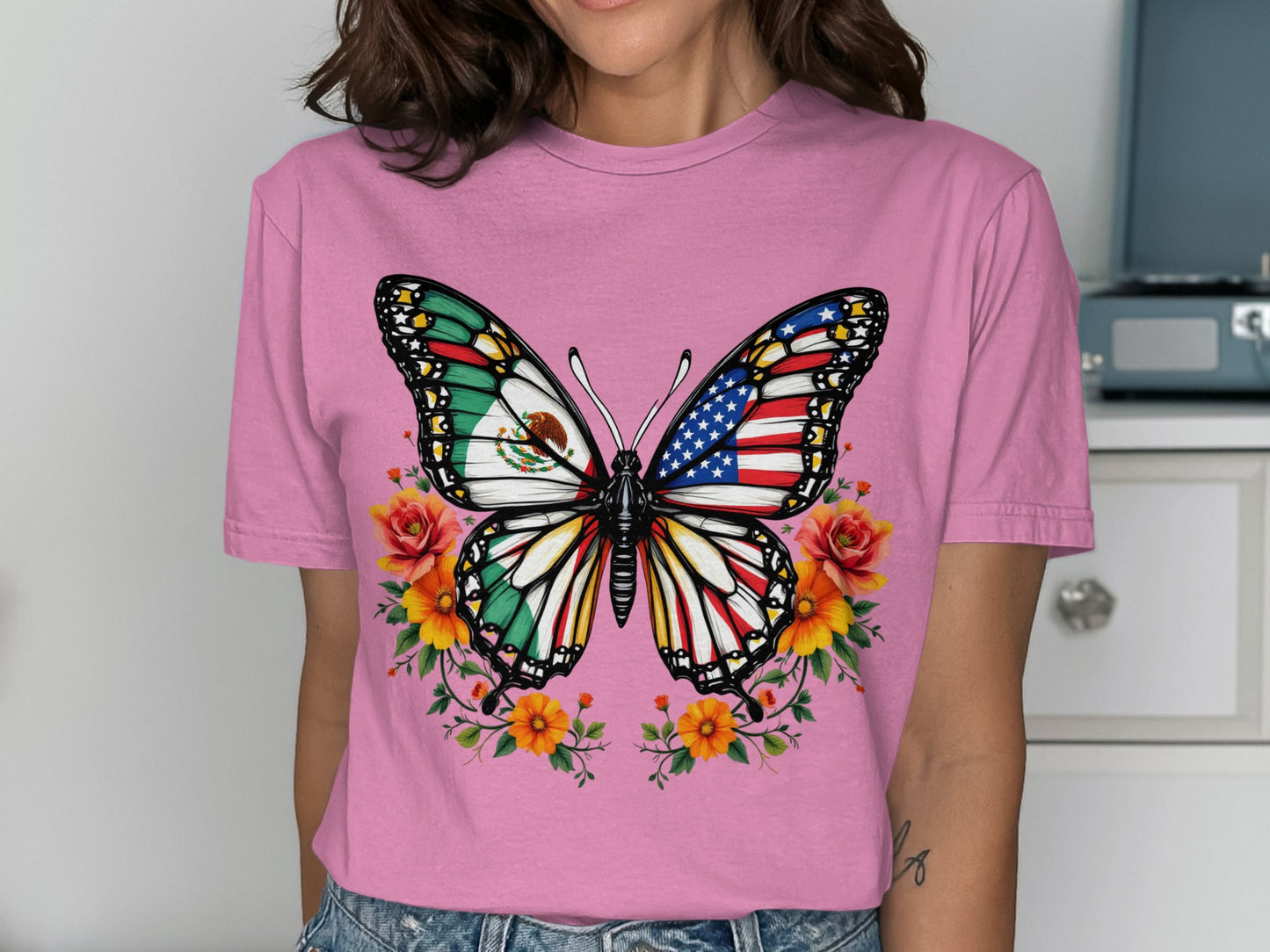 Mexican and American Flag Butterfly T-shirt product