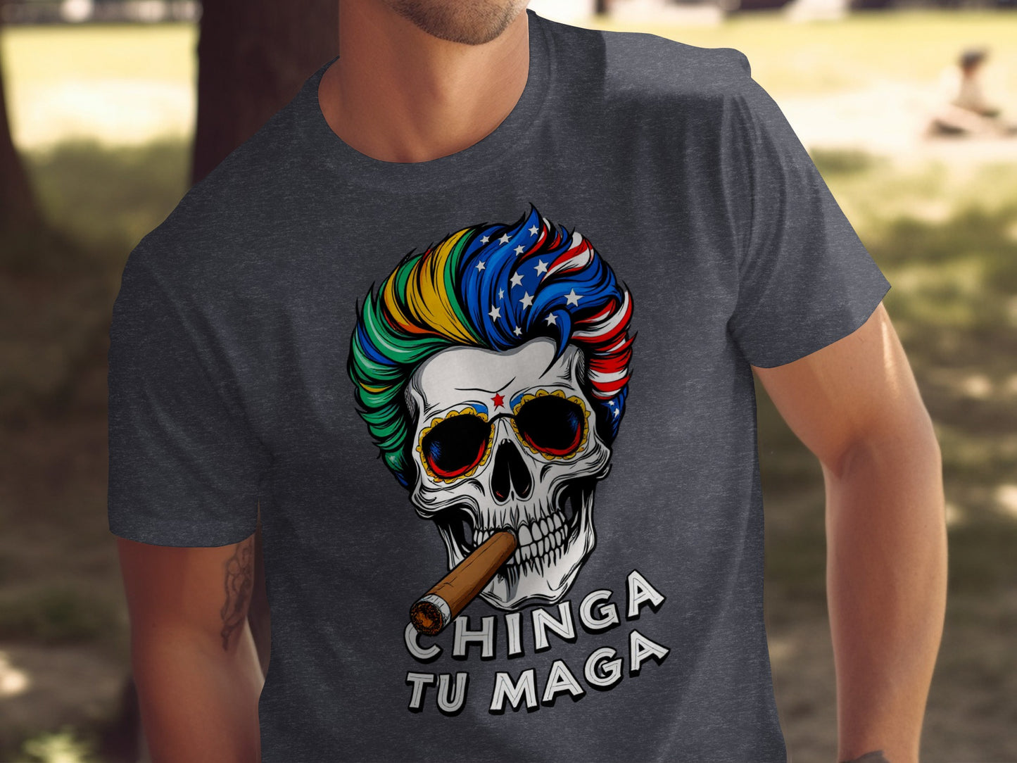 Rainbow Skull Design with Slogan Graphic T-Shirt product type