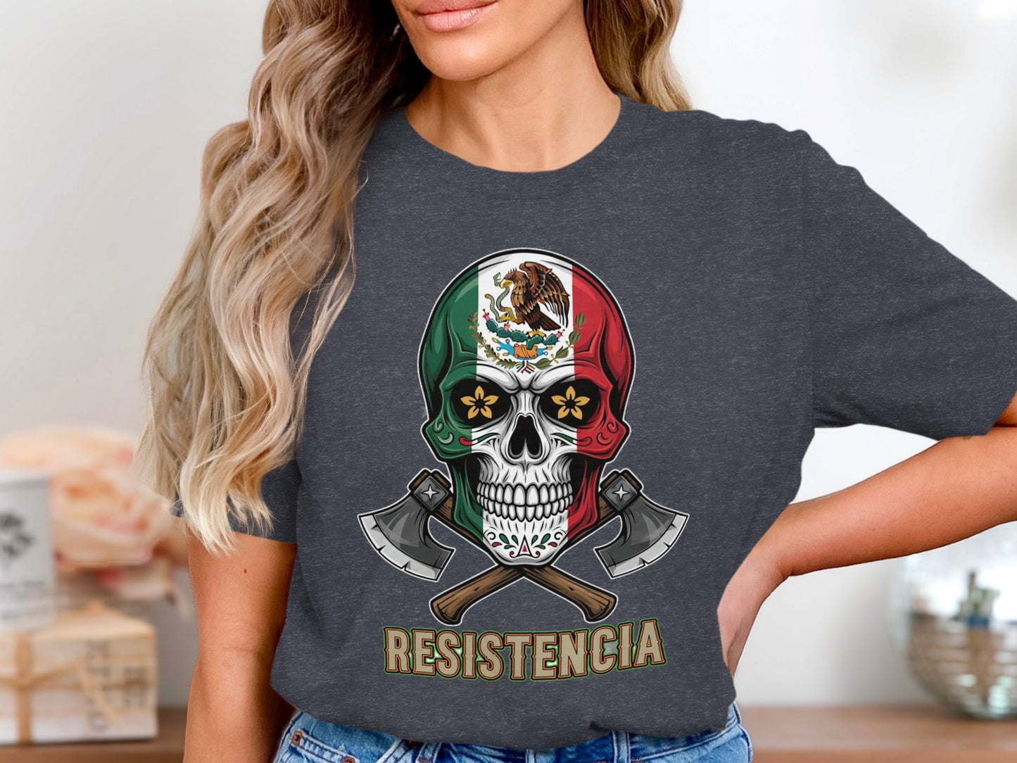 Mexican Flag Skull with Axes Graphic T-Shirt product type
