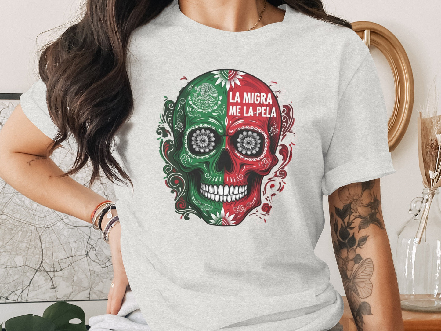 La Migra T-Shirt Colorful Skull Graphic Design product