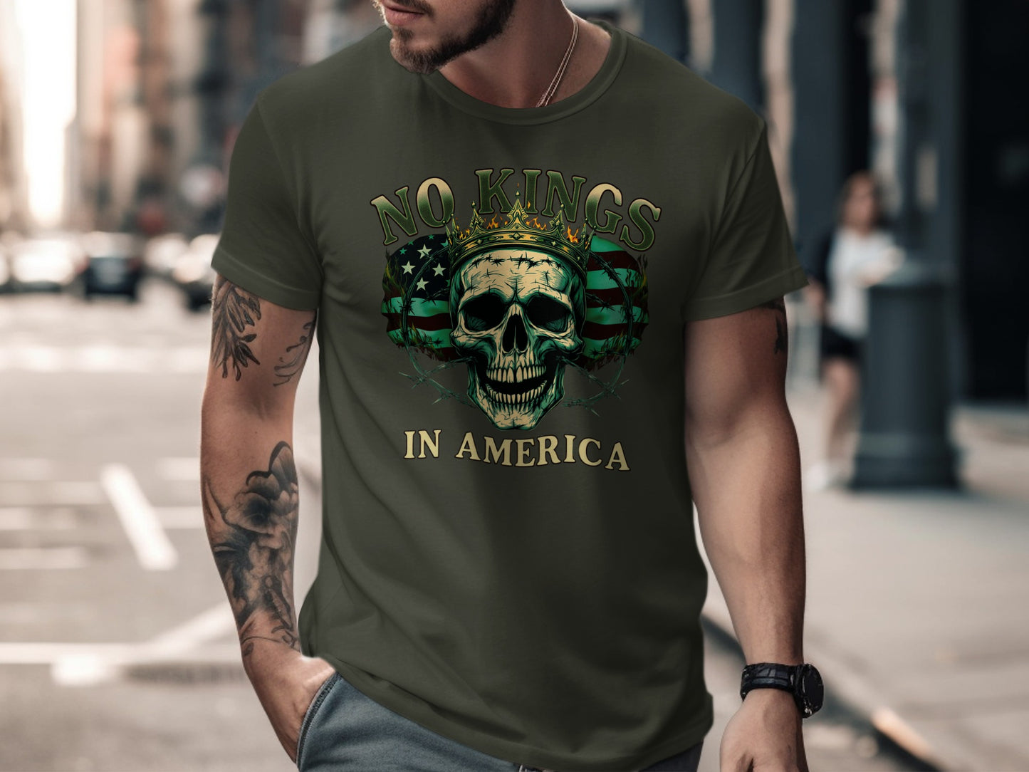 No Kings in America Skull Graphic T-shirt