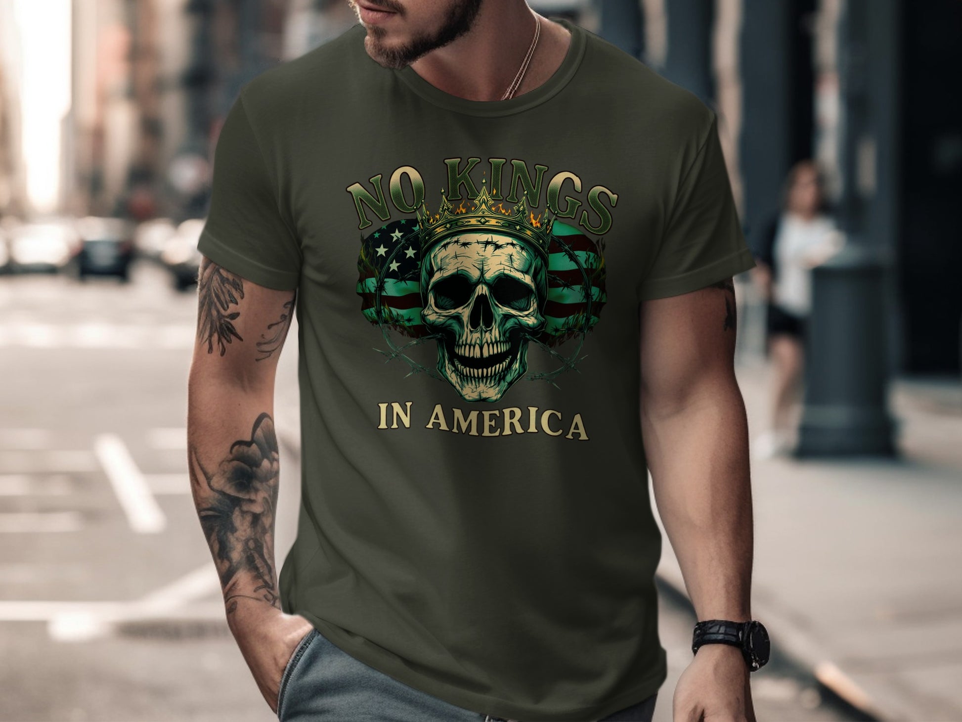No Kings in America Skull Graphic T-shirt
