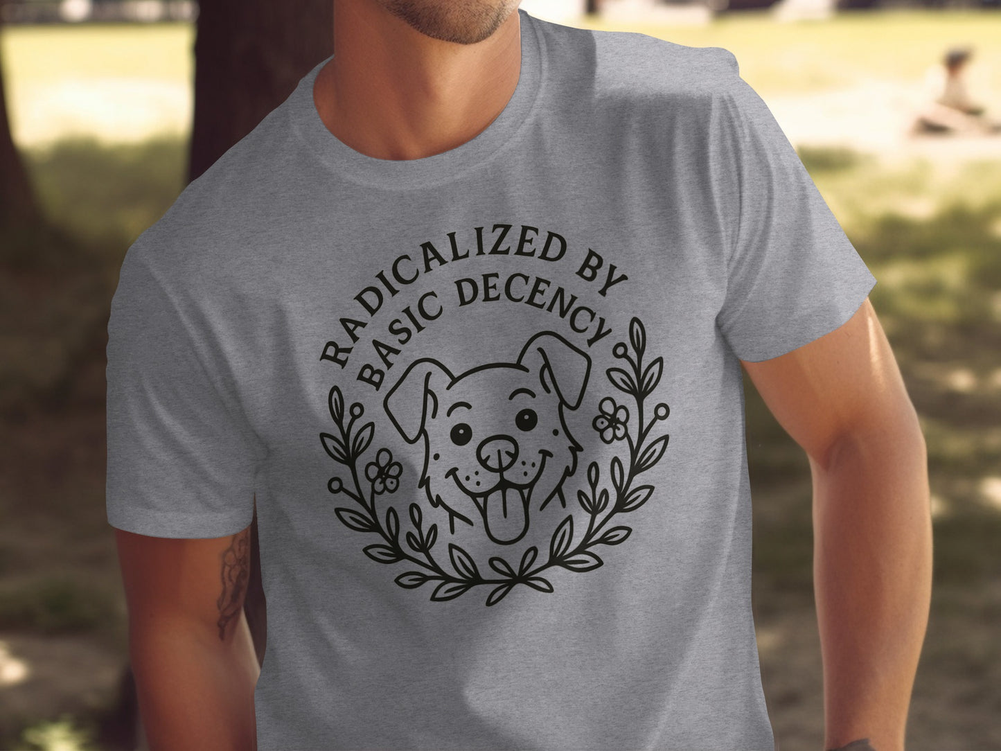 Radicalized By Basic Decency Dog Graphic T-shirt