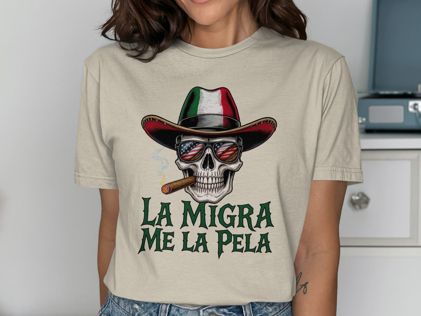 La Migra Me La Pela Skull with Hat Shirt product