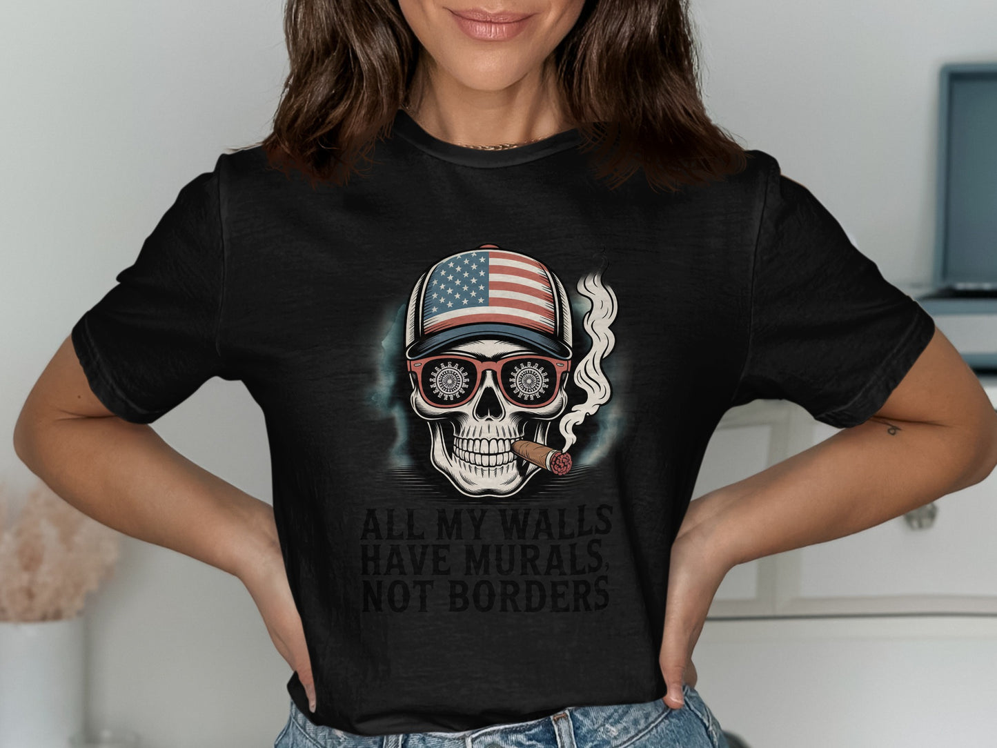 Patriotic Skull with Cigar Graphic T-Shirt product