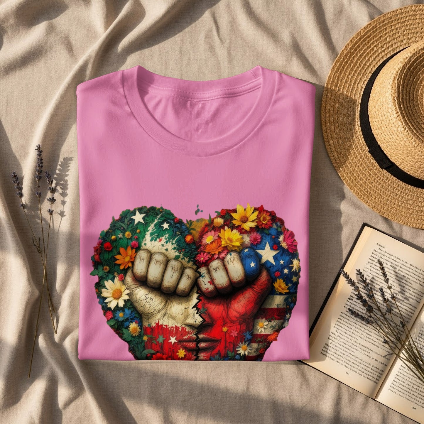 Colorful Fists and Floral Heart Design T-shirt product