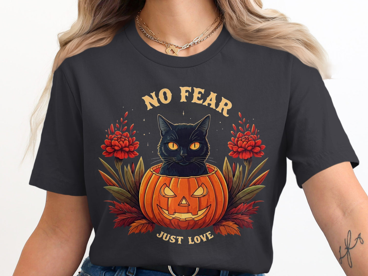 No Fear Just Love Halloween Cat Graphic Tee product
