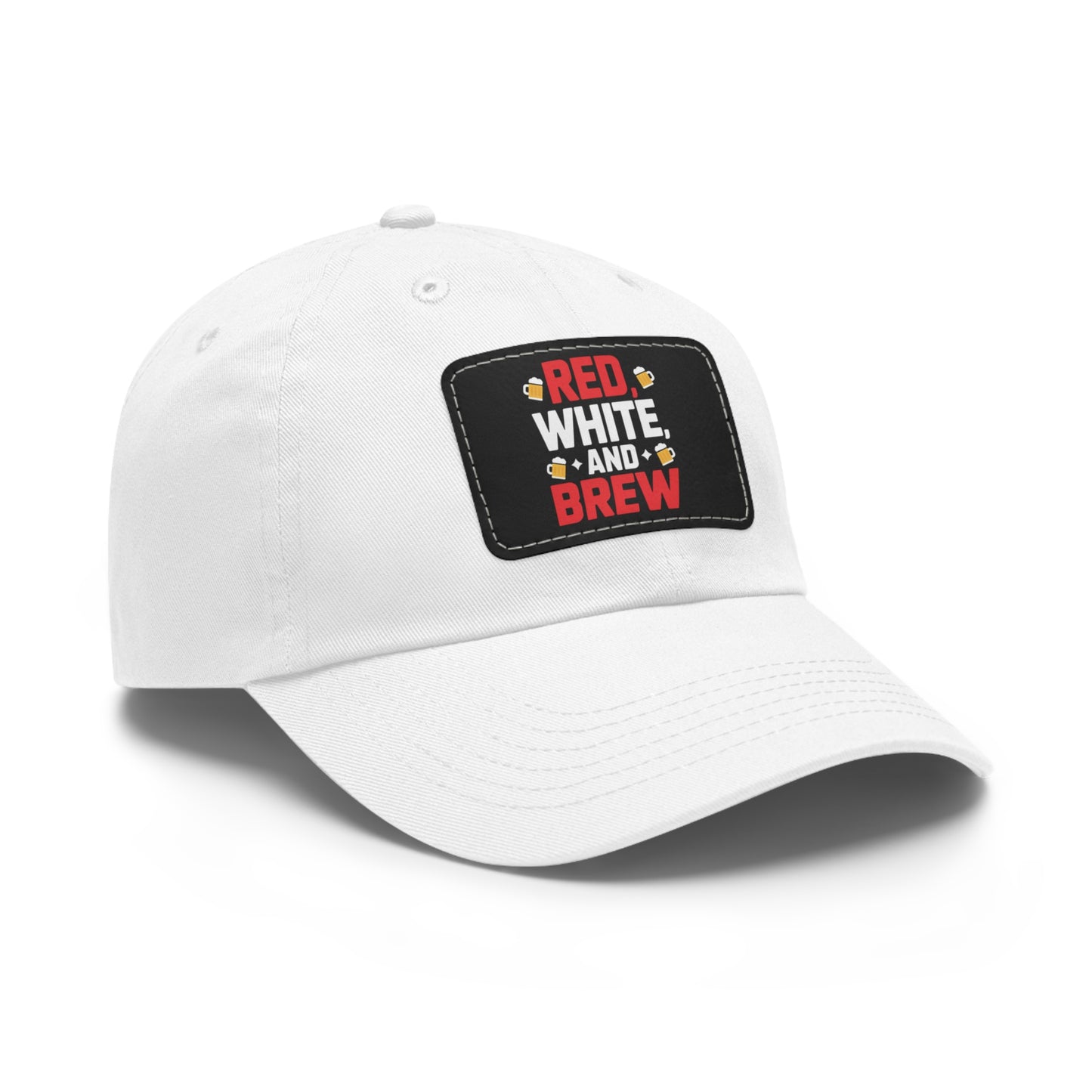 Red White and Brew Dad Hat with Leather Patch - Perfect for Beer Lovers