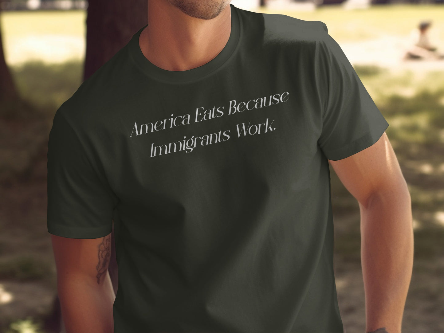 America Eats Because Immigrants Work Shirt Product